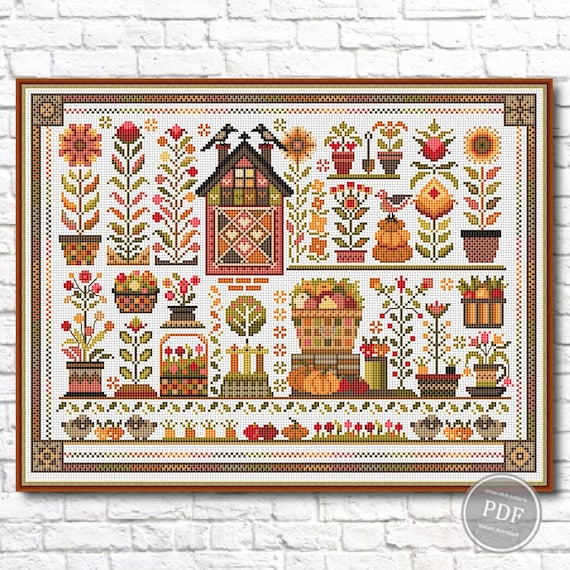 Create Autumn Cross Stitch Sampler Embroidery PDF Pattern