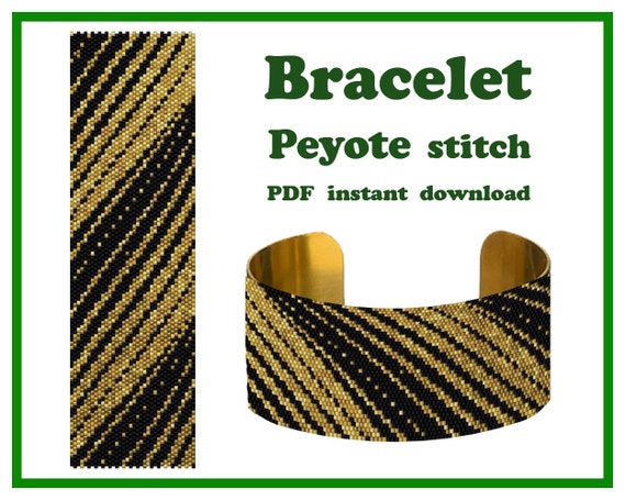 Craft Gold Peyote Stitch Bracelet PDF Pattern for DIY Cuff