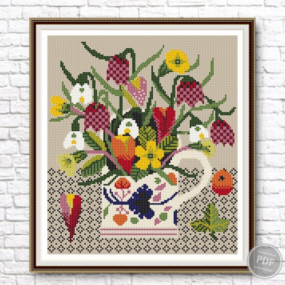 Make Flower Vase Cross Stitch PDF Pattern for Cozy DIY Home Decor