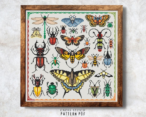Create Insects Sampler Cross Stitch PDF Pattern for Nature Embroidery