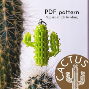 8.50 USDPattern for beaded pendant "cactus " PDF TUTORIAL Create your own adorable beaded cactus charm with this easy-to-follow PDF pattern! This design is made using the square stitch technique and is perfect for both beginners and experienced beaders. The finished cactus is compact and detailed — ideal as a keychain, pendant, or a fun gift for plant lovers. The tutorial includes step-by-step photos, diagrams, and a full list of materials needed.Dimensions: 2.5 cm (0.79”) х 2.5 cm (0.79”) х 1 cm (0.39”)You should have experience in beading for this pattern.It contains text step-by-step instructions, graphics and photos.This tutorial is in PDF format with basic instructions in English and a detailed description of some elements.Please note: this is not a readymade pendant. Materials not included.You will need:- Toho Round beads 15/0- Toho Bugle beads 3mm - Line for beading 0.15mm- NeedleYou will find your PDF file and jpg file in the section "Your purchases" in Etsy after payment.***The pattern is for personal use only. Please do not copy, resell or share.