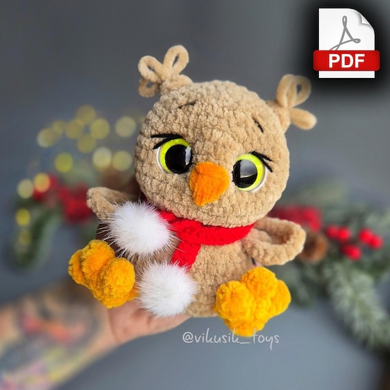 10.97 USDThis pattern tutorial includes one PDF file with 17 pages of detailed descriptions of how to crochet your toy with simple step-by-step instructions (language: English and Russian) and plenty of photos.The size of the finished toy using the stated materials and a 3.75 mm crochet hook is 15 cm/5.9 inches.Note: the size of the finished toy and yarn consumption may be different from the presented information in the pattern due to different yarn brands, using a crochet hook, or crochet density. The stated amount of plush yarn can be not enough to complete the work.Please note: this is not a readymade toy. Materials not included.The required materials and tools:3.75-4 mm crochet hook for plush yarn.Plush yarn 120m/100g– (I used Lavita Velur, or the analog: Himalaya Dolphin Baby, YarnArt Dolce, Wolans Bunny Baby, Panda Baby Bonbon, and so on).The basic color (color of the body) – about 50 g.The additional color: red or brown (paws, beak) – a little bit.Safety eyes D – 20 mm.DK weight yarn YarnArt Jeans or analog: black and white (a little bit for the eyes design).Thread for sculpting (I used YarnArt Jeans).Firm thread for sewing the parts (I used a sewing thread).Sewing needles (long and short).Pins.Scissors.Stitch marker.Stuffing material (fiberfill/polyester).Joints (disks or joint for the head) – 2 disks D=З5 mm, T-split pin -1 pc.Round pliers. Abbreviations (US):MR – magic ringsc – single crochetinc – increase – two single crochet in one stitchdec – decrease – two single crochet togetherch – chainsl st – slip stitch(…) inc – repeat increases are instructed(….) х 6 times – repeat 6 times or as instructed This is a paid pattern!This pattern is protected by copyright, and it is Intended only for personal use. This pattern is a work of authorship of Victoria Kravchenko.It is forbidden: change the pattern in whole or partly, use the instructions for your patterns or videotutorials, full or partial reproduction and distribution, exchange or send this pattern to third parties.It is forbidden to publish this pattern in a whole or partly on the internet, on public social networks, or private pages. Feel free to contact me if you have any questions.