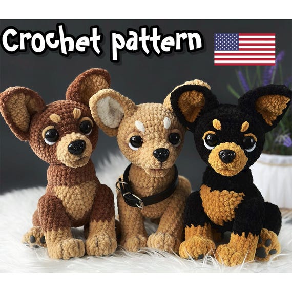 9.50 USDThis crochet Chihuahua pattern is a detailed PDF tutorial that shows you how to make a realistic plush dog toy. With this pattern, you can create an adorable small Chihuahua with expressive eyes, oversized ears, and a sturdy, well-balanced body. The finished dog makes a charming handmade gift, nursery decor piece, or a sweet addition to any amigurumi collection.All photos show real handmade toys created from this pattern. This crochet pattern is written by a human, not generated by AI.This PDF crochet pattern consists of: -35 pages of detailed step-by-step instructions for making this toy; -over 45 colorful close-up photos; -13 links to videos with visual explanations (you just need to click on the text highlighted in blue and your browser will redirect you to the video)Here you can find more patterns in a similar style:https://www.etsy.com/shop/ThreadTutorial?ref=seller-platform-mcnav&section_id=39135406! Instant digital download - ready to download once payment is confirmed.You will see the download link in details of your order.Final size of the toy with the recommended materials and tools – 7.9*7.1 in (20*18 cm)You can use your favorite materials and tools, but final size of the toy may differ.Please note that each master has his own style and density of crochet. The size of the finished toy may vary from the size indicated in the template.Crochet pattern in USA conditions.Skill level: intermediate.Pattern Crochet pattern does not contain crochet lessons. You must have toy crocheting skills.Please note: this is not a readymade toy. Materials not included.Recommended materials and tools:1.Yarn Himalaya Dolphin Baby or analogue 100g/120m-1 skein of the basic color and a little bit of the additional color. 2.Yarn YarnArt Jeans – a little bit of pink color for the tongue.3.3.25 mm crochet hook (basic) and 2 mm for the tongue.4.Safety eyes d=18 mm (black). 5.Safety nose 19*16 mm.6.Cotter pins or joints for the paws d. 30 mm and d.40 mm for the head.7.Stuffing material (fiberfill).8.Stitch markers, tapestry needle, and firm thread for sculpting and sewing the parts.9.Glue and polymer clay for paw pads (optionally).Pattern Notes:This pattern is my own original design. Copy, distribution, resale, sharing of this pattern or any its parts is STRICTLY FORBIDDEN! This pattern is for personal use only! Please respect my work.You may sell the finished product.This pattern does not contain crochet lessons.I don't accept returns, exchanges, or cancellations. But please contact me if you have any problems with your order
