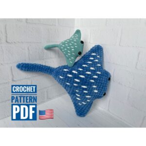 5.00 USDSea Stingray made with your own hands, will be a great gift. This crochet pattern will help you to make your own amigurumi stingray. You can crochet this stingray for someone special as a gift for baby shower or birthday gift. Or you can make the stingray for your child.Your crochet stingray will make a wonderful gift for all ages, especially small children.Sea animals collection:Squidhttps://threadtutorial.etsy.com/listing/1705804196Shark https://threadtutorial.etsy.com/listing/1478580815Jellyfish https://threadtutorial.etsy.com/listing/1713275019Dolphin https://threadtutorial.etsy.com/listing/1668062068Whale https://threadtutorial.etsy.com/listing/1661929038Octopus https://threadtutorial.etsy.com/listing/1696537152Starfish https://threadtutorial.etsy.com/listing/1688575722***THIS IS A STINGRAY CROCHET PATTERN, NOT THE ACTUAL TOY***This listing is an original pattern (written in English using American terminology) to crochet.•The size of the stingray - 26 cm long (10.2‘’), 23 cm high (9‘’); You can crochet a toy from any yarn, but you will have to choose the size of the hook and eyes yourself.____________________________This crochet pattern is easy to follow with step-by-step instructions, photos illustrating the process).It does not contain crochet lessons. You should have basic crochet skills to be able to crochet with the help of this crochet pattern.*****************************************This crochet pattern is available for Instant Download. When your payment is completed you will receive an email with all the information needed to download your file. This email will be sent to the email address connected with your Etsy Account. If you have any problem, please contact me.*********************************You will need Adobe Reader to open this Pattern. Recommended materials and toolsSuper Bulky/Super Chunky velvet yarn HIMALAYA DOLPHIN BABY (100g/120m) – 1/2 skein of blue color, 1/4 a skein of cream color, of pink color of 30 cm each thread for face decorationSewing needleHook size 4 mm Safety eyes 12 mmStuffing toys materialThe small stingray is crocheted from Fine/4ply yarn YarnArt JEANS (50g/160m), hook 2.25 mm by Clover, 8 mm safety eyes. The length of the stingray is 12 cm (4.7 inches).Abbreviations:ch – chainsc – single crochetinc – increasedec – decreasesl st – slip stitcht-ch – turning chain(….) * n – repeat instruction in brackets N times (…) – number of loops in a row sc3tog – crochet 3 sc together