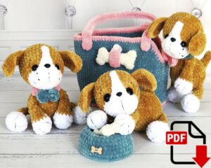 8.36 USDCrochet pattern for Lucky the puppy, a soft amigurumi dog with floppy ears and a small matching bag accessory. This digital PDF tutorial shows how to create a plush toy that works well as a nursery decor piece, a handmade baby gift, or a cute addition to a kids’ play set. The design focuses on a classic puppy look with textured yarn and simple shaping, suitable for modern handmade toy collections. Includes step-by-step guidance to help you recreate the dog and its accessory from start to finish.All photos show real handmade toys created from this pattern. This crochet pattern is written by a human, not generated by AI.PATTERN AVAILABLE in English (US crochet terms) and Russian.PLEASE NOTE: THIS PURCHASE IS ONLY FOR A DIGITAL CROCHET PATTERN, NOT THE FINISHED TOY. MATERIALS NOT INCLUDED.Instant digital download - ready to download once payment is confirmed.You will see the download link in details of your order.List of recommended materials and tools:•Yarn HiMALAYA Dolphin Baby, gauge: 120m/100gr.•For the puppy: main yarn color code 330, for one toy you will need a half of a skein.Additional yarn color code 301 you will need about 10gr.•For the bag and the bowl: turquoise yarn color code 354, pink yarn color code 346 – you will need a skein of each yarn color.•Some milky yarn color to make the bone – code 308.•Size 2.75 or 3mm crochet hook.Final size of the work is about 23 cm tall. Final size of your work will depend on how tight you crochet.•Iris thread matching color to sew the parts and to do sculpting.•Safety nose size 8 or 10mm.•Black thread to embroider.•Toy eyes d. 13mm.•2 buttons.•Toy stuffing.•Wide-eyed needle to sew the parts together and to do sculpting.•Scissors.•Stitch marker.