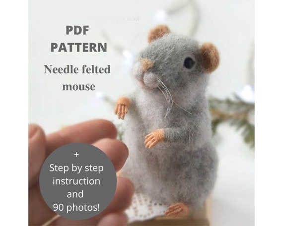15.00 USDA pattern how to make a needle felted mouse.This is a digital PDF Pattern that you can instantly download from Etsy after purchase.Digital format PDF, not a finished product, not a kit.The pattern includes many pictures and detailed explanations.Needle felted animals- can make an amazing gifts for your beloved ones, while being theraputic and relaxing in the making for you. It's a mouse plush toy that may also serve as a collectible toy. It looks nice in different interiors.They're not toys and they're not appropriate for children.I hope you've liked this pattern and if you want to look at some other needle felting kits and patterns, please follow the link:https://www.etsy.com/shop/ThreadTutorial?ref=seller-platform-mcnav&section_id=37798332●DIFFICULTY LEVEL●★★★BeginnerRecommended Age: 12+Each needle felting tutorial starts with a list of all tools and supplies needed to complete the work. Just print this list before visiting your local store.❀ PDF pattern includes: PDF-document with 16 pages of 96 illustrative photos and thorough instructions of every step in mouse creation process❀languageEnglish.❀How they're made :Needle felting is the process of felting/tangling one piece of wool to another using barbed needles. The needles take the wool fibers from one piece and drag them through the other piece where they tangle and attach the two pieces.You will learn lots of needle felting skills making realistic mouse, including what needles to use, how to construct wire armature, covering wire limbs and sculpting.❀Materials needed to make needle felt animals100% woolMetallic wirePlastic or glass eyes,Foam sponge3 different size felting needlesTransparent glueToy cup or some other tiny accessory.Rubber thimbles (recommended but not necessary)❀Size :approx 4" (10 cm) tall.❀Instructions for use :Delicate care, keep away from water, dry clean only*** Terms of Use***All my needle felting patterns and kits are made only by my own designs.This pattern is for personal use only. Please, not copy, share or otherwise reproduce the whole pattern or any part of it in digital, printed or other media unless for personal backup purposes.Feel free to include the finished toys in any project that you want, either for private use or for sell. If you choose to sell your product, please include a link to the pattern (or to my shop) and mention me as the original designer.● If you have any questions, please feel free to contact me ●● Thanks for visiting my shop●