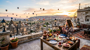 travel blog cover image, Goreme Cappadocia cave hotel terrace at sunrise