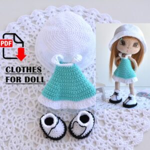 4.73 USDCrochet doll clothes pattern in PDF format for creating a dress, hat, and shoes for an 18 cm amigurumi doll. This outfit set features a soft pastel color palette and classic handmade styling suitable for dress-up dolls, collectible crochet characters, or nursery shelf decor. The finished doll clothes work well for customizing crochet dolls, creating seasonal outfits, or expanding a handmade doll wardrobe. Designed for crocheters who enjoy doll fashion and detailed miniature accessories.All photos show real handmade toys created from this pattern. This pattern is written by a human, not generated by AI.This Doll Clothes Pattern is an easy-to-follow photo crochet tutorial that consists of 7 PDF pages and includes dress, boots and panama.Please note: doll pattern is not included!Doll pattern:https://threadtutorial.etsy.com/listing/4503321165This listing is for a DOWNLOADABLE pattern, not a finished clothes set. This outfit set will fit doll which is about 18-19 cm/7,09-7,5 inches tall (using the yarn and crochet hook stated in the crochet pattern) with following measurements: chest girth - 5,5 cm/2,2 in; hip girth - 11 cm/4,3 in; sole length - 2,5-3 cm/0,9-1,18 in. Downloadable pattern is written in English (US terminology), the crocheting process is illustrated by a lot of pictures.Please note: this is not a readymade toy. Materials not included.1/2