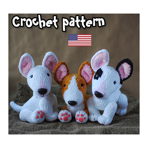 9.70 USDThis PDF crochet pattern consists of: -39 pages of detailed step-by-step instructions for making this toy; -over 64 colorful close-up photos; -15 links to videos with visual explanations (you just need to click on the text highlighted in blue and your browser will redirect you to the video)Here you can find more patterns in a similar style:https://www.etsy.com/shop/ThreadTutorial?ref=seller-platform-mcnav&section_id=39135406! Instant digital download - ready to download once payment is confirmed.You will see the download link in details of your order.Final size of the toy with the recommended materials and tools – 7.9*7.1 in (20*18 cm)You can use your favorite materials and tools, but final size of the toy may differ.Please note that each master has his own style and density of crochet. The size of the finished toy may vary from the size indicated in the template.Crochet pattern in USA conditions.Skill level: intermediate.Pattern Crochet pattern does not contain crochet lessons. You must have toy crocheting skills.Please note: this is not a readymade toy. Materials not included.Recommended materials and tools:1.Yarn Himalaya Dolphin Baby 100g/120m -80301 (white) - 1 skein of main color80330 (mustard) – 1 skein80309 – some yarn to crochet inner part of the ears80311 – some black yarn2.Yarn Jeans by YarnArt pink color to crochet the tongue3.Size 3.5 mm (main) and size 2 mm for the tongue 4.Safety eyes d. 10-12 mm (black) 5.Safety nose size 26x21 mm6.Cotter pins or plastic toy joints d.30mm and d.40 mm for the head7.Toy stuffing8.Stitch markers, wide-eyed needle and strong thread to do sculpting and to sew the parts together9.Glue and polymer clay to make the paw pads (optionally)Pattern Notes:This pattern is my own original design. Copy, distribution, resale, sharing of this pattern or any its parts is STRICTLY FORBIDDEN! This pattern is for personal use only! Please respect my work.You may sell the finished product.This pattern does not contain crochet lessons.I don't accept returns, exchanges, or cancellations. But please contact me if you have any problems with your order
