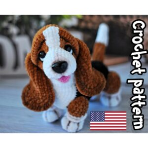 9.89 USDThis PDF crochet pattern consists of: -29 pages of detailed step-by-step instructions for making this toy; -over 50 colorful close-up photos; -12 links to videos with visual explanations (you just need to click on the text highlighted in blue and your browser will redirect you to the video).Here you can find more patterns in a similar style:https://www.etsy.com/shop/ThreadTutorial?ref=seller-platform-mcnav§ion_id=39135406PATTERN AVAILABLE IN ENGLISH ONLY.PLEASE NOTE: THIS PURCHASE IS ONLY FOR A DIGITAL CROCHET PATTERN, NOT THE FINISHED TOY. MATERIALS NOT INCLUDED.! Instant digital download - ready to download once payment is confirmed.You will see the download link in details of your order.Final size of the toy with the recommended materials and tools 7.9*7.1 in (20*18 cm).You can use your favorite materials and tools, but final size of the toy may differ.Please note that each master has his own style and density of crochet. The size of the finished toy may vary from the size indicated in the template.Crochet pattern in USA conditions.Skill level: intermediate.Pattern Crochet pattern does not contain crochet lessons. You must have toy crocheting skills.Recommended materials and tools:1.Yarn Dolphin Baby by Himalaya 100gr/120m80337 (brown) – a half of a skein80311 (black) – a half of a skein 80301 (white) – a half of a skein2.Yarn Jeans by YarnArt Jeans pink color to make the tongue3.Size 3.5 mm crochet hook main, size 2.0 mm to crochet the tongue 4.Safety eyes d. 18 mm5.Safety nose size 26x21 mm6.Cotter pins or plastic toy joint for front legs–30mm, for back legs– 35mm and for the head – 40mm7.Toy stuffing (any polyfill fiber)8.Glue, stitch markers, wide-eyed needle and strong thread to sew the parts9.Polymer clay for the pads (optionally)10. Soft pastel black color and black fabric marker to tint the work (optionally)Pattern Notes:This pattern is my own original design. Copy, distribution, resale, sharing of this pattern or any its parts is STRICTLY FORBIDDEN! This pattern is for personal use only! Please respect my work.You may sell the finished product.This pattern does not contain crochet lessons.I don't accept returns, exchanges, or cancellations. But please contact me if you have any problems with your order