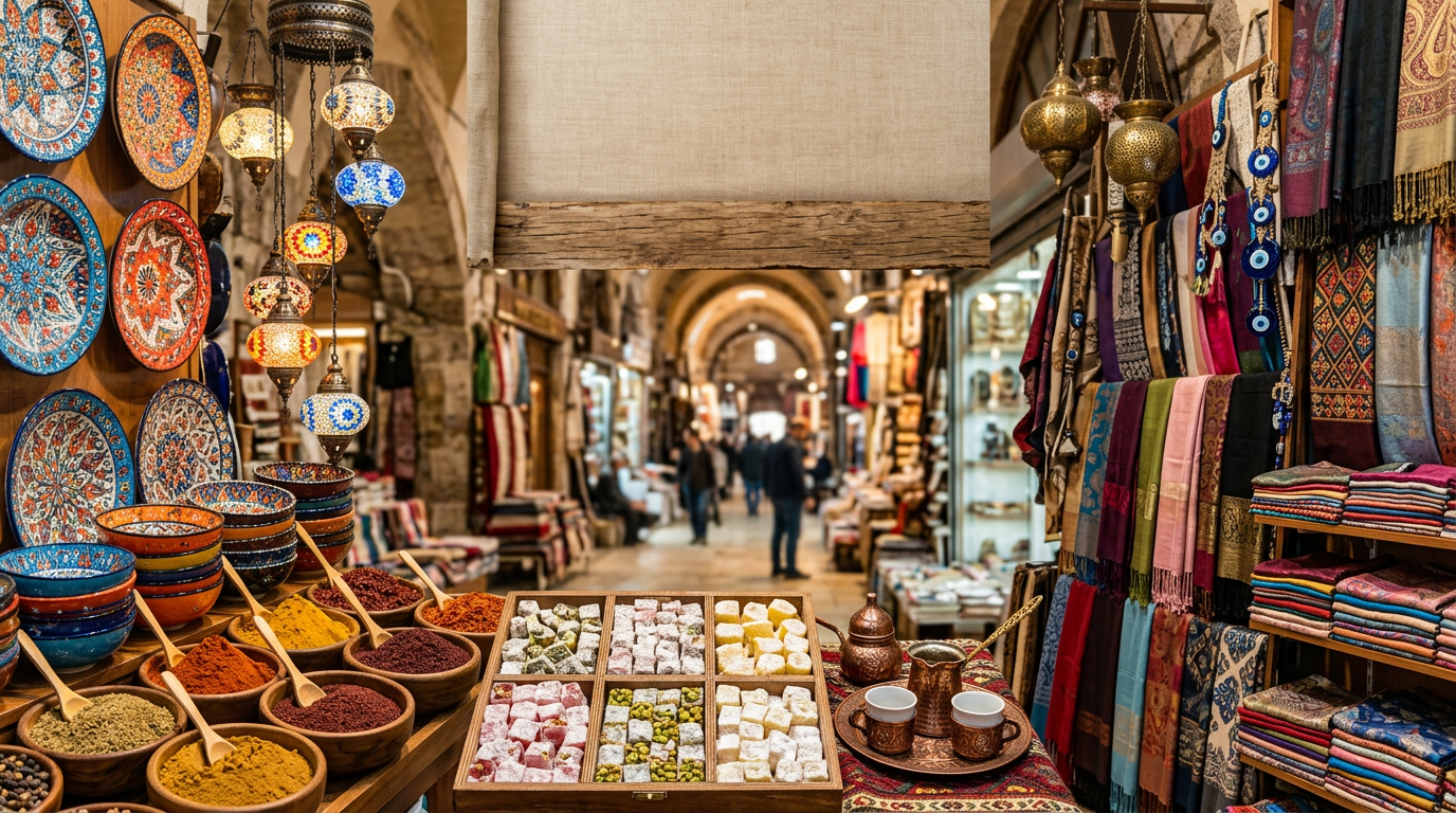 travel cover image, Turkey souvenirs collage, Turkish ceramics bowls