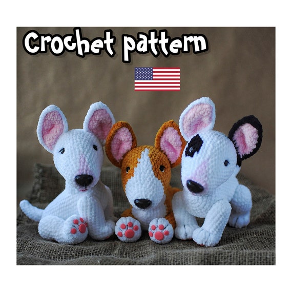 9.70 USDThis PDF crochet pattern consists of: -39 pages of detailed step-by-step instructions for making this toy; -over 64 colorful close-up photos; -15 links to videos with visual explanations (you just need to click on the text highlighted in blue and your browser will redirect you to the video)Here you can find more patterns in a similar style:https://www.etsy.com/shop/ThreadTutorial?ref=seller-platform-mcnav&section_id=39135406! Instant digital download - ready to download once payment is confirmed.You will see the download link in details of your order.Final size of the toy with the recommended materials and tools – 7.9*7.1 in (20*18 cm)You can use your favorite materials and tools, but final size of the toy may differ.Please note that each master has his own style and density of crochet. The size of the finished toy may vary from the size indicated in the template.Crochet pattern in USA conditions.Skill level: intermediate.Pattern Crochet pattern does not contain crochet lessons. You must have toy crocheting skills.Please note: this is not a readymade toy. Materials not included.Recommended materials and tools:1.Yarn Himalaya Dolphin Baby 100g/120m -80301 (white) - 1 skein of main color80330 (mustard) – 1 skein80309 – some yarn to crochet inner part of the ears80311 – some black yarn2.Yarn Jeans by YarnArt pink color to crochet the tongue3.Size 3.5 mm (main) and size 2 mm for the tongue 4.Safety eyes d. 10-12 mm (black) 5.Safety nose size 26x21 mm6.Cotter pins or plastic toy joints d.30mm and d.40 mm for the head7.Toy stuffing8.Stitch markers, wide-eyed needle and strong thread to do sculpting and to sew the parts together9.Glue and polymer clay to make the paw pads (optionally)Pattern Notes:This pattern is my own original design. Copy, distribution, resale, sharing of this pattern or any its parts is STRICTLY FORBIDDEN! This pattern is for personal use only! Please respect my work.You may sell the finished product.This pattern does not contain crochet lessons.I don't accept returns, exchanges, or cancellations. But please contact me if you have any problems with your order