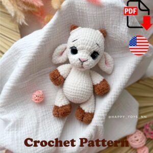 9.80 USDCreate your own soft plush goat with this crochet pattern PDF. This amigurumi pattern includes step-by-step instructions for making a small goat toy with floppy ears, tiny horns, and a rounded body. The project is suitable for crocheters with basic crochet skills and works well as a handmade gift, nursery decor piece, or cozy plush toy for a collection.This is a digital download only. No physical item will be shipped.The pattern is written in English using standard American crochet terminology.All photos in this listing show real handmade toys created from this pattern.This crochet pattern was written by a human and is not AI-generated.What’s included:• 22-page PDF crochet pattern• Detailed step-by-step instructions• Supporting videos for crocheting more complex details• Informative progress photos throughout the pattern• Instructions for assembling the goat toy with movable or sewn head optionsThe finished toy measures approximately 21 cm (8.3 inches) tall when using the recommended materials. Final size may vary depending on yarn choice, crochet tension, and hook size.Construction details:The head is crocheted separately and can either be attached with a cotter pin joint and discs for mobility or sewn directly onto the body. The arms and legs are crocheted into the body as you work. The horns, ears, and tail are sewn on separately.Materials and tools:• Plush yarn similar to Himalaya Dolphin Baby• Alternative yarns with similar texture and thickness can also be used• Approximately 3/4 skein of the main body color• Small amounts of contrasting plush yarn for the hooves and horns• Thin black yarn for facial details and decoration• 18 mm safety eyes• 4 mm crochet hook• Cotter pin and 30 mm discs for a movable head option• Needle-nose pliers for attaching the cotter pin joint• Fiberfill stuffing• Dry pastel for optional ear tinting• Sewing needle for assemblyBasic crochet knowledge is required. The pattern does not include crochet lessons or beginner tutorials.