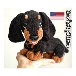 9.89 USDThis PDF crochet pattern consists of: -23 pages of detailed step-by-step instructions for making this toy; -over 46 colorful close-up photos; -12 links to videos with visual explanations (you just need to click on the text highlighted in blue and your browser will redirect you to the video)Here you can find more patterns in a similar style:https://www.etsy.com/shop/ThreadTutorial?ref=seller-platform-mcnav§ion_id=39135406PATTERN AVAILABLE IN ENGLISH ONLY.PLEASE NOTE: THIS PURCHASE IS ONLY FOR A DIGITAL CROCHET PATTERN, NOT THE FINISHED TOY. MATERIALS NOT INCLUDED.! Instant digital download - ready to download once payment is confirmed.You will see the download link in details of your order.Final size of the toy with the recommended materials and tools 7.9*7.1in (20*18 cm).You can use your favorite materials and tools, but final size of the toy may differ.Please note that each master has his own style and density of crochet. The size of the finished toy may vary from the size indicated in the template.Crochet pattern in USA conditions.Skill level: intermediate.Pattern Crochet pattern does not contain crochet lessons. You must have toy crocheting skills.Recommended materials and tools:1.Yarn Dolphin Baby by Himalaya 100gr/120m, 80337 (brown) – a half of a skein 80311 (black) – 1 skein2.Some yarn Jeans by Yarn Art pink color to crochet the tongue3.Size 3.5 mm crochet hook (main), size 2.0mm crochet hook for the tongue4.Safety eyes d. 16 or 18 mm5.Safety nose size 26x21 mm6.Plastic toy joints or cotter pins for the legs 30 mm and for the head 40 mm7.Toy stuffing (any polyfill stuffing)8.Glue, stitch markers, a wide-eyed needle and strong thread to do sculpting and to sew the parts9.Polymer clay to make the paw pads (optionally)Pattern Notes:This pattern is my own original design. Copy, distribution, resale, sharing of this pattern or any its parts is STRICTLY FORBIDDEN! This pattern is for personal use only! Please respect my work.You may sell the finished product.This pattern does not contain crochet lessons.I don't accept returns, exchanges, or cancellations. But please contact me if you have any problems with your order