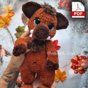 9.60 USDThe finished toy is ~11.8 inches / 30 cm tall using a 3.75 mm crochet hook and stated materials.Language: English and Russian.Please note: This is not a finished toy. Materials are not included. The required materials for crocheting the wild boar:3.75-4 mm crochet hook for plush yarn.Plush yarn 120 m/100 g – (Himalaya Dolphin Baby, Lavita Velur, and others)The basic color (110-150g). The additional color (hooves, snout) – 30g.Yarn (hair) – Lanoso Single (example of similar yarn: Yarnart TANGO, YarnArt Sambа, Аlize decofur) or Yarnart Mink.Black and white yarn – YarnArt Jeans or similar (for tusks, eyelashes, eyebrows, and so on).Safety eyes D=16-18 mm.Lighter to secure the washers.Firm thread to sew the parts (I use sewing thread).Thread for sculpting (I use YarnArt Jeans).Sewing and tapestry needles.Pins.Scissors.Stitch markers.Stuffing material.For movable arms:Disks D=25 mm and split pins.Round nose pliers.For a bow:Yarn YarnArt Jeans or similar.2mm crochet hook. Abbreviations (US):MR – magic ringsc – single crochetinc – increase – two single crochet in one stitchdec – decrease – two single crochet togetherch – chainsl st – slip stitch(…) inc – repeat increases are instructed(….) х 6 times – repeat 6 times or as instructed This is a paid pattern!This pattern is protected by copyright, and it is Intended only for personal use. This pattern is a work of authorship of Victoria Kravchenko.It is forbidden: change the pattern in whole or partly, use the instructions for your patterns or video tutorials, full or partial reproduction and distribution, exchange or send this pattern to third parties. It is forbidden to publish this pattern in a whole or partly on the internet, on public social networks, or private pages. Feel free to contact me if you have any questions.