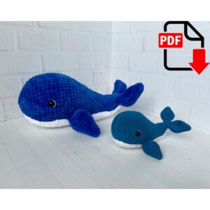 5.00 USDWhale made with your own hands, will be a great gift. This crochet pattern will help you to make your own amigurumi whale. You can crochet this whale for someone special as a gift for baby shower or birthday gift. Or you can make the whale for your child.Your crochet whale will make a wonderful gift for all ages, especially small children.Sea animals collection:Squidhttps://threadtutorial.etsy.com/listing/1705804196Shark https://threadtutorial.etsy.com/listing/1478580815Jellyfish https://threadtutorial.etsy.com/listing/1713275019Stingray https://threadtutorial.etsy.com/listing/1676720422Dolphin https://threadtutorial.etsy.com/listing/1668062068Octopus https://threadtutorial.etsy.com/listing/1696537152Starfish https://threadtutorial.etsy.com/listing/1688575722***THIS IS A WHALE CROCHET PATTERN, NOT THE ACTUAL TOY***This listing is an original pattern (written in English using American terminology) to crochet.•The size of the whale - 25 cm long (9.8 ‘’), 16 cm high (6.2 ‘’); You can crochet a toy from any yarn, but you will have to choose the size of the hook and eyes yourself.____________________________This crochet pattern is easy to follow with step-by-step instructions, photos illustrating the process).It does not contain crochet lessons. You should have basic crochet skills to be able to crochet with the help of this crochet pattern.*****************************************This crochet pattern is available for Instant Download. When your payment is completed you will receive an email with all the information needed to download your file. This email will be sent to the email address connected with your Etsy Account. If you have any problem, please contact me.*********************************You will need Adobe Reader to open this Pattern. Recommended materials and toolsSuper Bulky/Super Chunky velvet yarn HIMALAYA DOLPHIN BABY (100g/120m) – 1 skein of blue color, 1/4 a skein of cream color.Sport weight/4ply yarn YarnArt JEANS or Alize Cotton Gold ofBlack and white color of 30 cm each thread for face decoration.Sewing needleHook size 3.75 mm by CloverSafety eyes 12 mmStuffing toys materialThe small whale is crocheted from Fine/4ply yarn YarnArt JEANS (50g/160m), hook 2.25 mm by Clover, 7 mm safety eyes. The length of the whale is 12 cm.Abbreviations:ch – chainsc – single crochethdc – half double crochet stitchinc – increasedec – decreasesl st – slip stitcht-ch – turning chain(….) * n – repeat instruction in brackets N times (…) – number of loops in a row