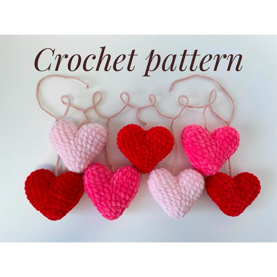 2.90 USDCrochet Garland of plush hearts - simple and sweet!This pattern will show you how to make individual hearts that you can use as jewelry, make individual key rings or connect together to make a garland.You can decorate a room with a garland, hang it on a mantelpiece or in an office.This listing is an original pattern (written in English using American terminology) to crochet.All photos show real handmade toys created from this pattern. This pattern is written by a human, not generated by AI.PLEASE NOTE: THE LISTING IS A PDF INSTANT DOWNLOAD CROCHET PATTERN, NOT A FINISHED PRODUCT. (English pattern)This fast and easy garland of hearts crochet pattern would make the perfect valentine's day gift! You can make as many motifs as you need to make a longer garland. You will need Adobe Reader to open this Pattern.This is an 4 pages PDF pattern (with step by step photos) - Available in ENGLISH (US terms)The pattern will be available for download immediately after payment has been cleared. You will receive an email from Etsy providing you a link to download the pattern.There is NO REFUND on PDF pattern purchases. **********************************SIZE: — The size of the heart is about 7.5 cm (2.9 in) Recommended materials and toolsSuper Bulky/Super Chunky velvet yarn HIMALAYA DOLPHIN BABY of pink and red colorsSport weight/4ply yarn YarnArt JEANS or Alize Cotton Gold of light pink color to connect hearts in a garlandHook size 3.5 mm and 2.5 mm by CloverAbbreviations: ch – chain MR – magic ring sc – single crochet inc – increase dec – decrease sl st – slip stitch (….) * n – repeat instruction in brackets N times (…) – number of loops in a row **************************************If you want to be aware of new products, add my store to your favorites!Thank you for your visit!