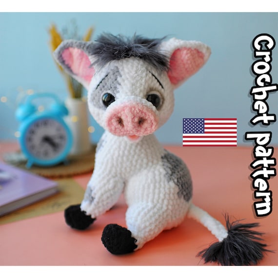9.20 USDThis PDF crochet pattern consists of: -32 pages of detailed step-by-step instructions for making this toy; -over 48 colorful close-up photos; -10 links to videos with visual explanations (you just need to click on the text highlighted in blue and your browser will redirect you to the video)Here you can find more patterns in a similar style:https://www.etsy.com/shop/ThreadTutorial?ref=seller-platform-mcnav&section_id=39135406PLEASE NOTE: THIS PURCHASE IS ONLY FOR A DIGITAL CROCHET PATTERN, NOT THE FINISHED ANIMALPATTERN AVAILABLE IN AMERICAN ENGLISH ONLY.! Instant digital download - ready to download once payment is confirmed.You will see the download link in details of your order.Final size of the toy with the recommended materials and tools – 9.84in (25 cm)You can use your favorite materials and tools, but final size of the toy may differPlease note that each master has his own style and density of crochet. The size of the finished toy may vary from the size indicated in the template.Crochet pattern in USA conditions.Skill level: intermediate.Pattern Crochet pattern does not contain crochet lessons. You must have toy crocheting skills.Recommended materials and tools:1. Yarn Himalaya Dolphin Baby 100g/120m – one skein and a half of main white yarn color (code 80301),Some light grey yarn color (code 80325) to make the spots, some pink yarn color (code 80303) to make the snout and the ears, some black yarn (code 80311) to make the hooves.2. Yarn Lanosso Single 100g/70mm – some grey yarn (953), to make the tail tuft and the forelock. 3. Size 3.5mm crochet hook (main).4. Safety eyes black color diameter 18 mm.5. Plastic toy joint or 2 disks and a cotter pin for the head d45 mm.6. Toy stuffing (any polyfill fiber). 7. Stitch markers, wide-eyed needle, strong thread to do sculpting and to sew the parts together.8. Soft pastel and a brush to tint the toy.9. Some pink felt fabric and glue to make the tongue.Pattern Notes:This pattern is my own original design. Copy, distribution, resale, sharing of this pattern or any its parts is STRICTLY FORBIDDEN! This pattern is for personal use only! Please respect my work.You may sell the finished product.This pattern does not contain crochet lessons.I don't accept returns, exchanges, or cancellations. But please contact me if you have any problems with your order