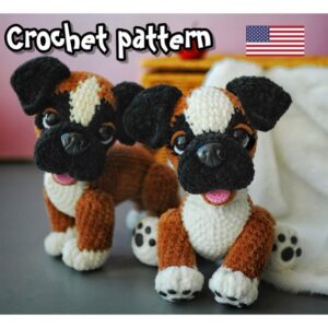 9.70 USDThis PDF crochet pattern consists of: -29 pages of detailed step-by-step instructions for making this toy; -over 40 colorful close-up photos; -10 links to videos with visual explanations (you just need to click on the text highlighted in blue and your browser will redirect you to the video)Here you can find more patterns in a similar style:https://www.etsy.com/shop/ThreadTutorial?ref=seller-platform-mcnav&section_id=39135406PLEASE NOTE: THIS PURCHASE IS ONLY FOR A DIGITAL CROCHET PATTERN, NOT THE FINISHED ANIMALPATTERN AVAILABLE IN ENGLISH ONLY.! Instant digital download - ready to download once payment is confirmed. You will see the download link in details of your order.Final size of the toy with the recommended materials and tools: 7.9*7.1 in (20*18 cm).You can use your favorite materials and tools, but final size of the toy may differ.Please note that each master has his own style and density of crochet. The size of the finished toy may vary from the size indicated in the template.Crochet pattern in USA conditions.Skill level: intermediate. Pattern Crochet pattern does not contain crochet lessons. You must have toy crocheting skills.Recommended materials and tools:1.Plush yarn Himalaya Dolphin Baby 100g/120m 80337 (brown) - 1 skein of the basic color yarn 80308 – a little bit of link color 80311 – a little bit of black2.DK weight yarn YarnArt Jeans of pink for the tongue3.A 3.5 mm crochet hook (the basic) and a 2.5 mm crochet hook for the tongue4.Safety eyes D=18 mm (black) 5.Safety nose 26*21 mm6.Plastic joints or cotter pins d.30 mm for the paws and d.40 mm for the head7.Stuffing material (fiberfill/polyester)8.Stitch marker and tapestry needle for sculpting and sewing the parts 9.Glue and polymer clay for paw pads (optionally)Pattern Notes:This pattern is my own original design. Copy, distribution, resale, sharing of this pattern or any its parts is STRICTLY FORBIDDEN! This pattern is for personal use only! Please respect my work.You may sell the finished product.This pattern does not contain crochet lessons.I don't accept returns, exchanges, or cancellations. But please contact me if you have any problems with your order