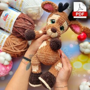10.97 USDCreate a soft plush reindeer with this detailed crochet pattern, designed for intermediate crocheters familiar with basic amigurumi techniques and assembling toy parts. The finished deer has a rounded body, expressive face, antlers, and contrasting hooves and markings. It makes a charming handmade Christmas toy, holiday decoration, gift for a child, or addition to an amigurumi collection.Please Read Before Purchasing:• DIGITAL DOWNLOAD - PDF pattern only.• No physical item or finished toy will be shipped.• Materials are not included.• Pattern languages: English and Russian.• This pattern was written by a human designer and is not AI-generated.• All photos in this listing show real toys crocheted from this pattern.• This pattern includes instructions for the DEER ONLY. The clothing shown in some photos is NOT included.What’s Included:• Detailed step-by-step instructions for crocheting the reindeer• Instructions for the body, legs, hooves, ears, muzzle, antlers, and facial details• Guidance for assembling and finishing the toyFinished Size:The finished reindeer is approximately 10.6–12.2 in (27–31 cm) when made with the recommended yarn and a 3.75 mm crochet hook.The final size may vary depending on your yarn, hook size, and individual crochet tension.Materials and Tools:• Plush yarn, approximately 120 m/100 g• Main color – approximately 100 g• Additional plush yarn colors for the hooves, ears, and other details• Sport weight yarn for the antlers and nose details• Thin black yarn for embroidering the eyelashes, mouth, and eyebrows• 14–16 mm safety eyes• 20 × 16 mm safety nose• 3.75–4 mm crochet hook for plush yarn• 1.5–2 mm crochet hook for thinner yarn• Strong thin thread for sewing the parts together• Thread for face sculpting• Needles• Pins• Scissors• Stitch marker• Glue• LighterAbbreviations – US Crochet Terms:MR – magic ringsc – single crochetinc – increase (2 single crochet in one stitch)dec – decrease (2 single crochet together)ch – chainsl st – slip stitch(…) – repeat the instructions as indicatedCopyright:This crochet pattern is an original work by Victoria Kravchenko and is protected by copyright. It is intended for personal use only.The pattern may not be copied, modified in whole or in part, redistributed, exchanged, shared with third parties, or used as the basis for other patterns or video tutorials. Publishing the complete pattern or any part of it online, including on social media or private pages, is prohibited.If you have any questions while crocheting your reindeer, feel free to contact me.