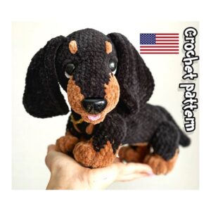 9.89 USDThis PDF crochet pattern consists of: -23 pages of detailed step-by-step instructions for making this toy; -over 46 colorful close-up photos; -12 links to videos with visual explanations (you just need to click on the text highlighted in blue and your browser will redirect you to the video)Here you can find more patterns in a similar style:https://www.etsy.com/shop/ThreadTutorial?ref=seller-platform-mcnav§ion_id=39135406PATTERN AVAILABLE IN ENGLISH ONLY.PLEASE NOTE: THIS PURCHASE IS ONLY FOR A DIGITAL CROCHET PATTERN, NOT THE FINISHED TOY. MATERIALS NOT INCLUDED.! Instant digital download - ready to download once payment is confirmed.You will see the download link in details of your order.Final size of the toy with the recommended materials and tools 7.9*7.1in (20*18 cm).You can use your favorite materials and tools, but final size of the toy may differ.Please note that each master has his own style and density of crochet. The size of the finished toy may vary from the size indicated in the template.Crochet pattern in USA conditions.Skill level: intermediate.Pattern Crochet pattern does not contain crochet lessons. You must have toy crocheting skills.Recommended materials and tools:1.Yarn Dolphin Baby by Himalaya 100gr/120m, 80337 (brown) – a half of a skein 80311 (black) – 1 skein2.Some yarn Jeans by Yarn Art pink color to crochet the tongue3.Size 3.5 mm crochet hook (main), size 2.0mm crochet hook for the tongue4.Safety eyes d. 16 or 18 mm5.Safety nose size 26x21 mm6.Plastic toy joints or cotter pins for the legs 30 mm and for the head 40 mm7.Toy stuffing (any polyfill stuffing)8.Glue, stitch markers, a wide-eyed needle and strong thread to do sculpting and to sew the parts9.Polymer clay to make the paw pads (optionally)Pattern Notes:This pattern is my own original design. Copy, distribution, resale, sharing of this pattern or any its parts is STRICTLY FORBIDDEN! This pattern is for personal use only! Please respect my work.You may sell the finished product.This pattern does not contain crochet lessons.I don't accept returns, exchanges, or cancellations. But please contact me if you have any problems with your order