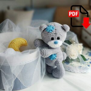 7.39 USDMake your own teddy bear. This incredible toy will bring joy to both adults and children. This would make a fabulous gift for Christmas or any other holiday.Please note: this is not a readymade toy. Materials not included.Language: English.List of recommended materials and tools•Yarn Mink by YarnArt, gauge: 75m/50gr, color code 335.For a toy you will need1 skein of main color.Final size of the toy with the recommended yarn is about 20 or 22 cm, final size of your work my differ, it will depend on how tight you crochet.•Some yarn Alize SOFTY or SOFTY Plus to make the muzzle.•Size 3mm crochet hook.•Strong thread matching color (Iris) to do sculpting and to sew the parts together and black thread to embroider. If you choose velvet yarn:Yarn HiMALAYA Dolphin Baby, gauge: 120m/100gr, color code 351.For a toy you will need 1 skein of main color.Final size of the toy with the recommended yarn is about 25cm, final size of your work may differ, it will depend on how tight you crochet. If you choose velvet yarn:Yarn HiMALAYA Dolphin Baby, gauge: 120m/100gr, color code 351.For a toy you will need 1 skein of main color.Final size of the toy with the recommended yarn is about 25cm, final size of your work may differ, it will depend on how tight you crochet. •Safety eyes d. 10mm. •Plastic nose size 1.5mm.•A small piece of felt fabric to make patches.•Cotter pin joint with a disk diameter 25-30mm.•Narrow nose pliers to install a cotter pin joint.•Toy stuffing.•Wide-eyed needle to sew the parts together andto do sculpting.•Scissors.•Stitch marker.To crochet the toy you may use your favorite yarn different colors and shades. I just show what yarn colors I use.