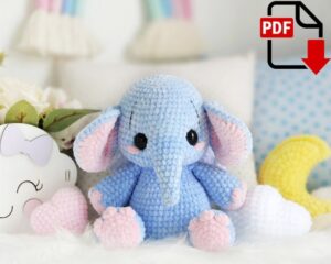 8.36 USDElephant the dreamer/Crochet pattern elephant / elephant pattern / Amigurumi PDF / Instant download crochet animals patternsLanguage: English and Russian.Please note: this is not a readymade toy. Materials not included.List of recommended materials and tools•Yarn HiMALAYA Dolphin Baby, gauge: 120m/100gr, grey – color code 351 or light blue – color code 306.You will need one skein and a half, about 110 gr main color.Final size of the work is 27 cm tall, final size of your work will depend on how tight you crochet.•Some additional yarn color: pink color code 303 or 319, and white yarn color code 301.•Size 3mm crochet hook.•Strong acrylic thread (Iris) to do sculpting and to sew the parts together.•Black thread to embroider the eyebrows.•Toy eyes d. 18 or 20mm.•Toy stuffing.•Wide-eyed needle to sew the parts togetherand to do sculpting.•Scissors.•Stitch markers.To crochet the elephant on the cover I chose YarnArt Velour.Yarn color: light blue 851, pink color 854.Size 2mm crochet hook.Toy eyes d. 15мм.Final size of the elephant is 21cm.To crochet the toy you may choose your favorite yarn and any color shades you like best or just follow my recommendations.