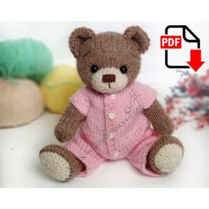 8.00 USDPattern updated June 23, 2024. Translation errors and typos have been corrected.Teddy bear pattern contains 16 pages. You will make a cute bear with your own hands. The toy is knitted. You can knit from any yarn. Acrylic, Wool and even cotton. The toy is knitted on 4 knitting needles.THE FILE HAS BEEN UPDATED to include a description of the pink jumpsuit and a butterfly pattern for decoration.English language.Using the same or similar materials you will have a 20 cm (7.9 inches) toy.Materials and tools needed:– basic yarn, wool or acrylic. Approximate thickness is 250-300 m/100 g;– yarn Gazzal Baby Cotton for the overall;– 5 double pointed knitting needles (sock needle set), 2 mm (or another correspondent size for your yarn);– eyes or buttons 8 mm in diameter;– strong thread;– synthetic fiberfill and a wooden thread for stuffing; – black embroidery thread for the nose;– sewing needle and a long needle;– 4 buttons 1-1.5 cm in diameter for attaching the paws.Please note: this is a digital download, not a readymade toy. Materials not included.