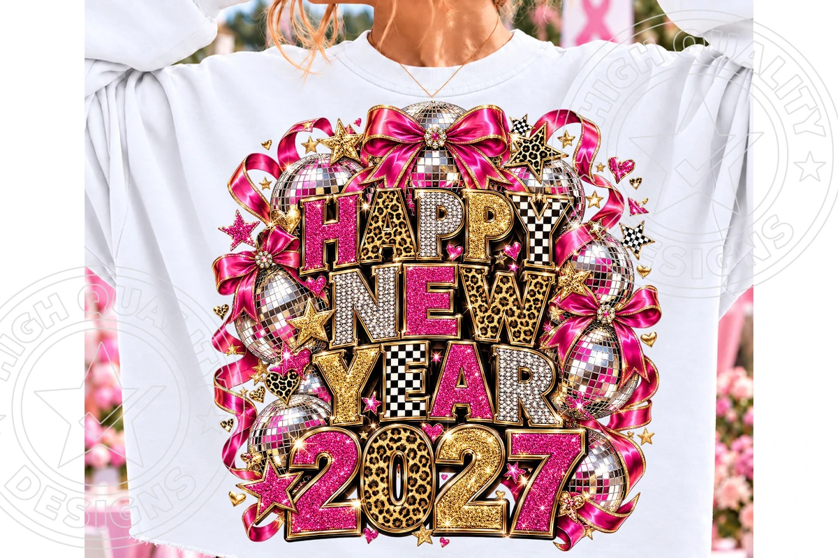 Happy New Year 2027 PNG, Pink Leopard digital design preview