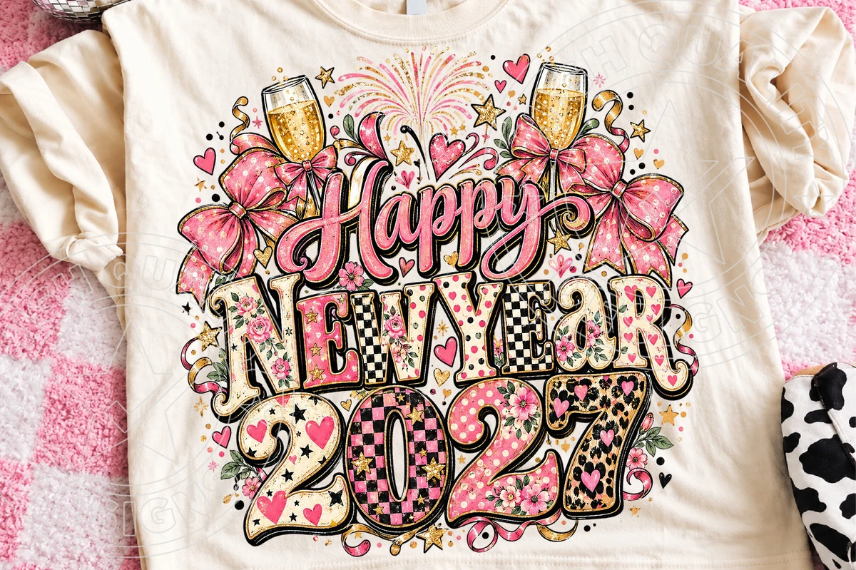 Happy New Year 2027, Pink Bow Glam digital design preview