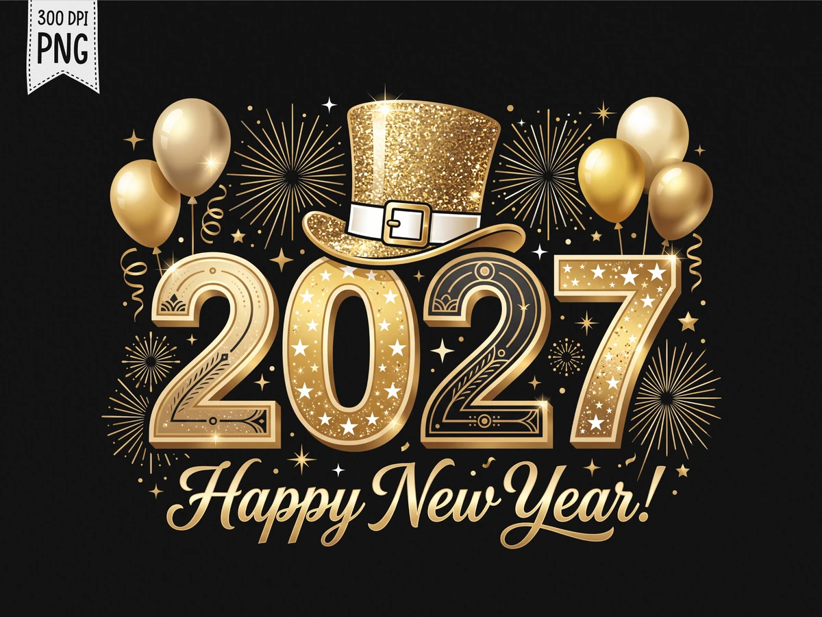 Golden 2027 New Year Celebration PNG digital design preview