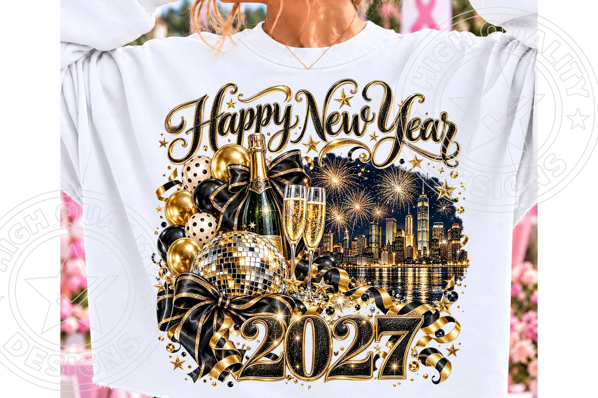 Happy New Year 2027 Black & Gold Champagne digital design preview
