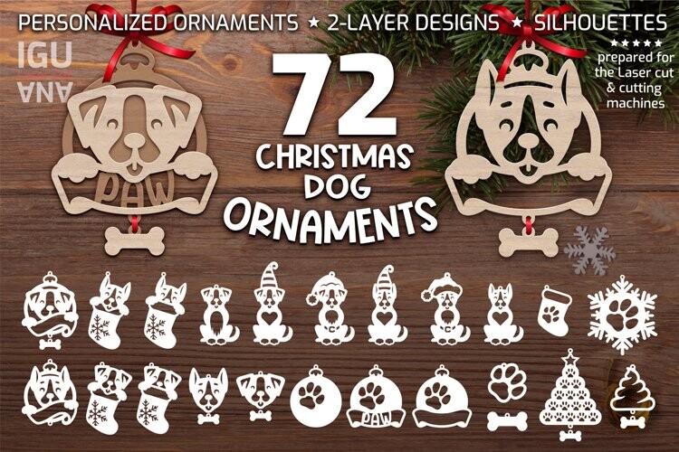 Christmas dog ornament bundle with layered silhouettes, bones and paw motifs
