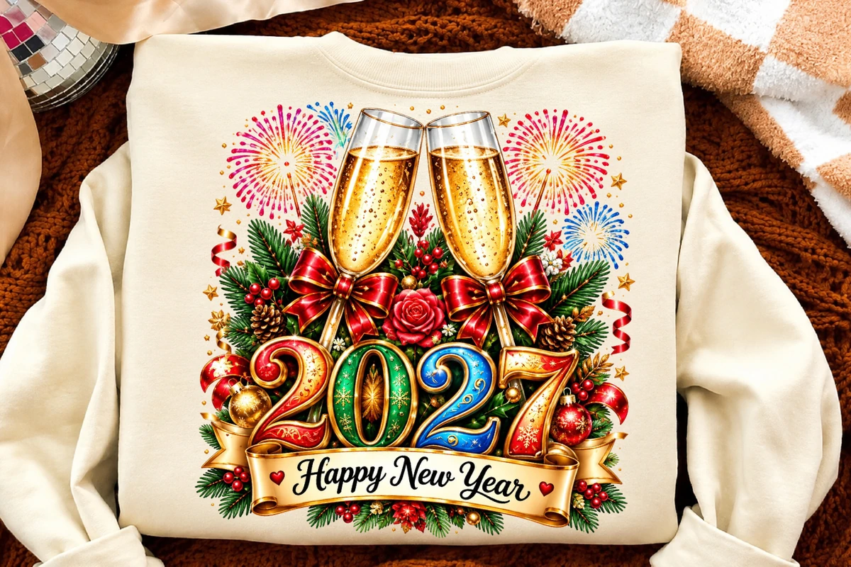 New Year 2027 Champagne Glasses PNG digital design preview