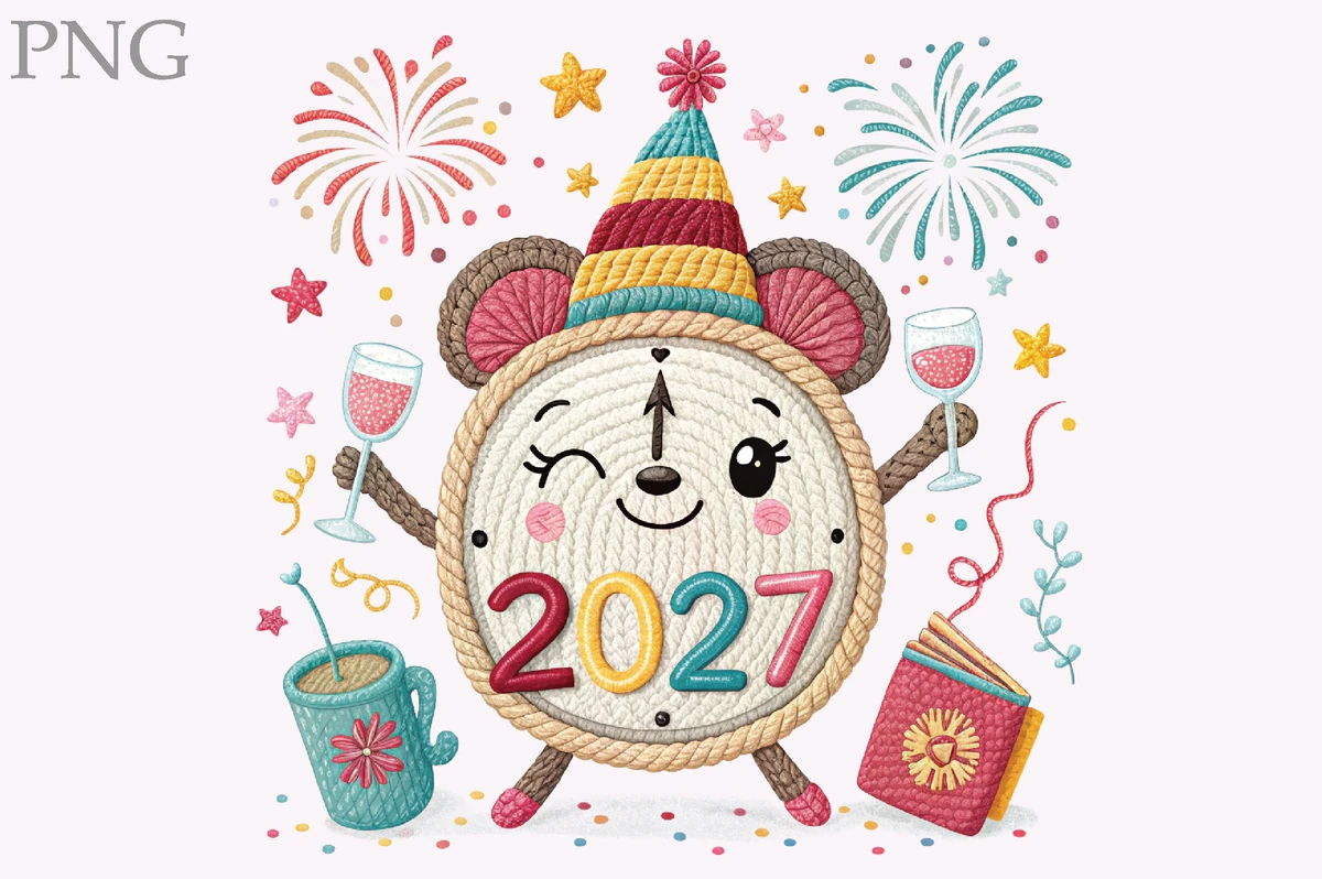 Happy New Year 2027 Clock PNG Design digital design preview