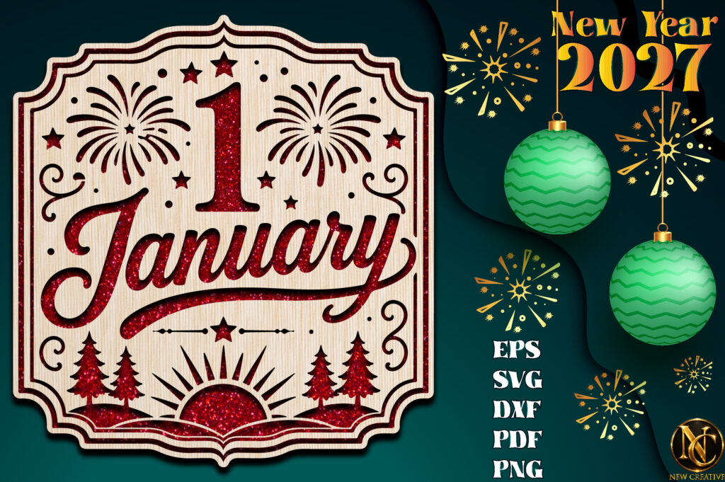 1 January New Year 2027 SVG