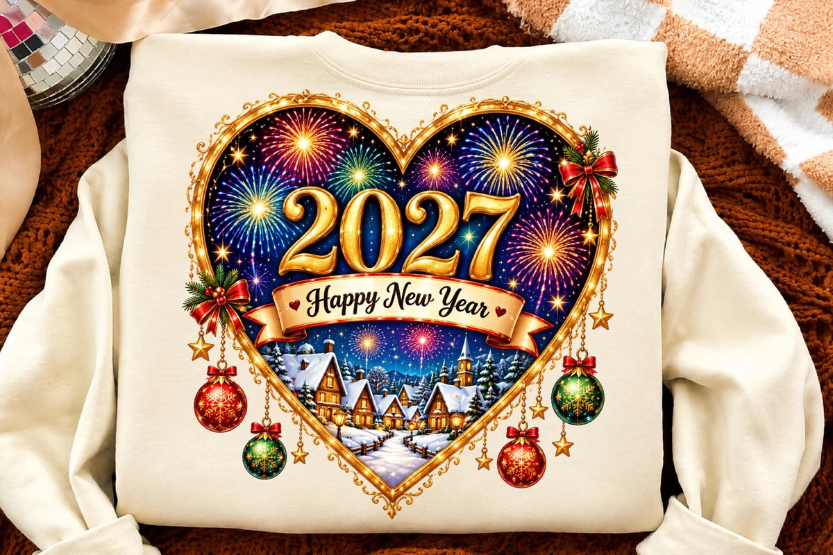 New Year 2027 Heart PNG digital design preview