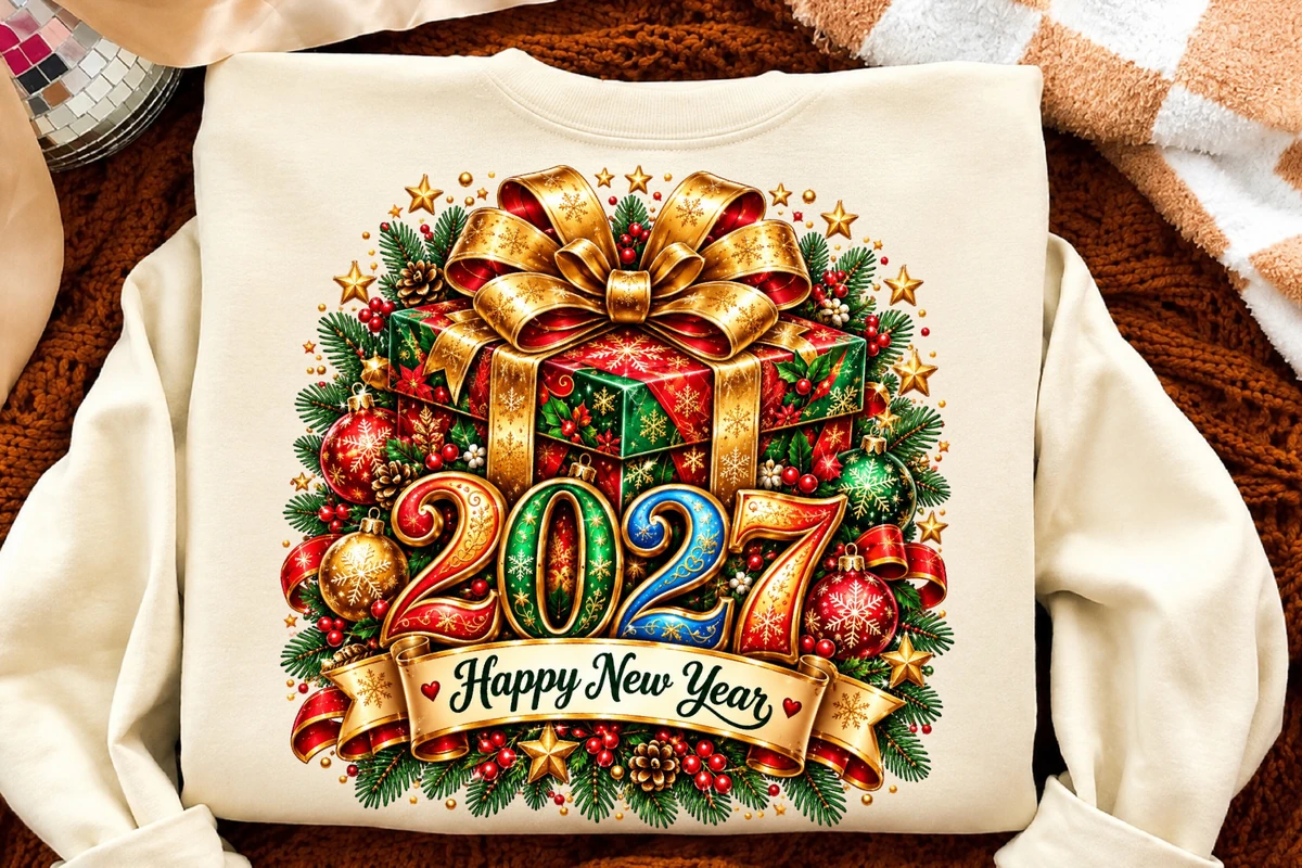 Happy New Year 2027 Gift Box PNG digital design preview