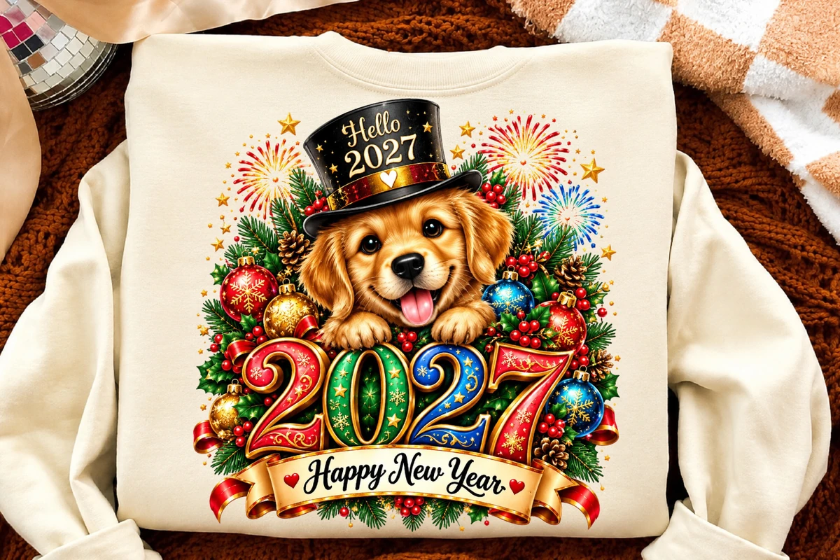 New Year 2027 Golden Retriever PNG digital design preview