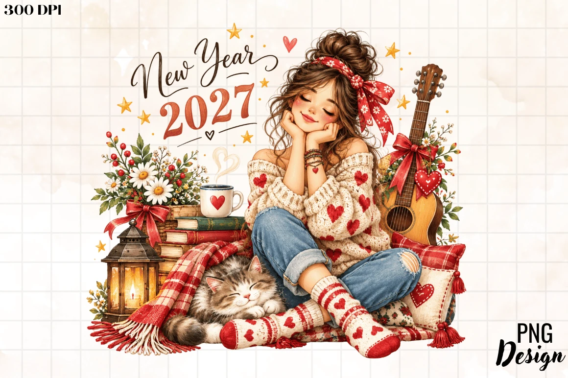 New Year 2027 Girl PNG Design digital design preview