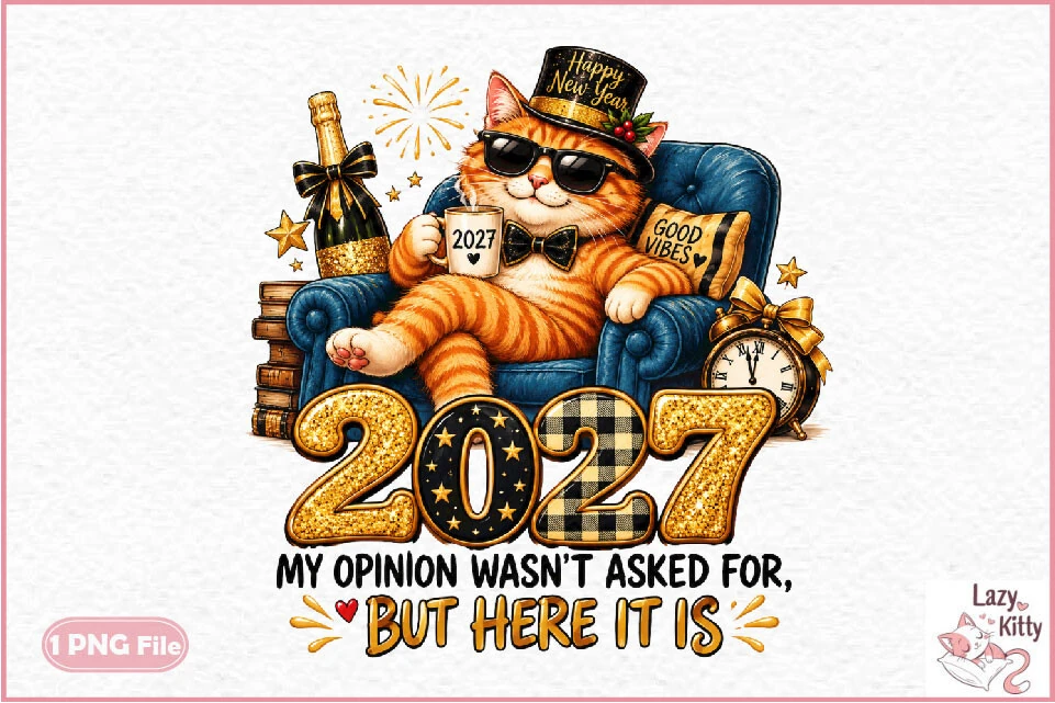 Cat New Year 2027 PNG digital design preview