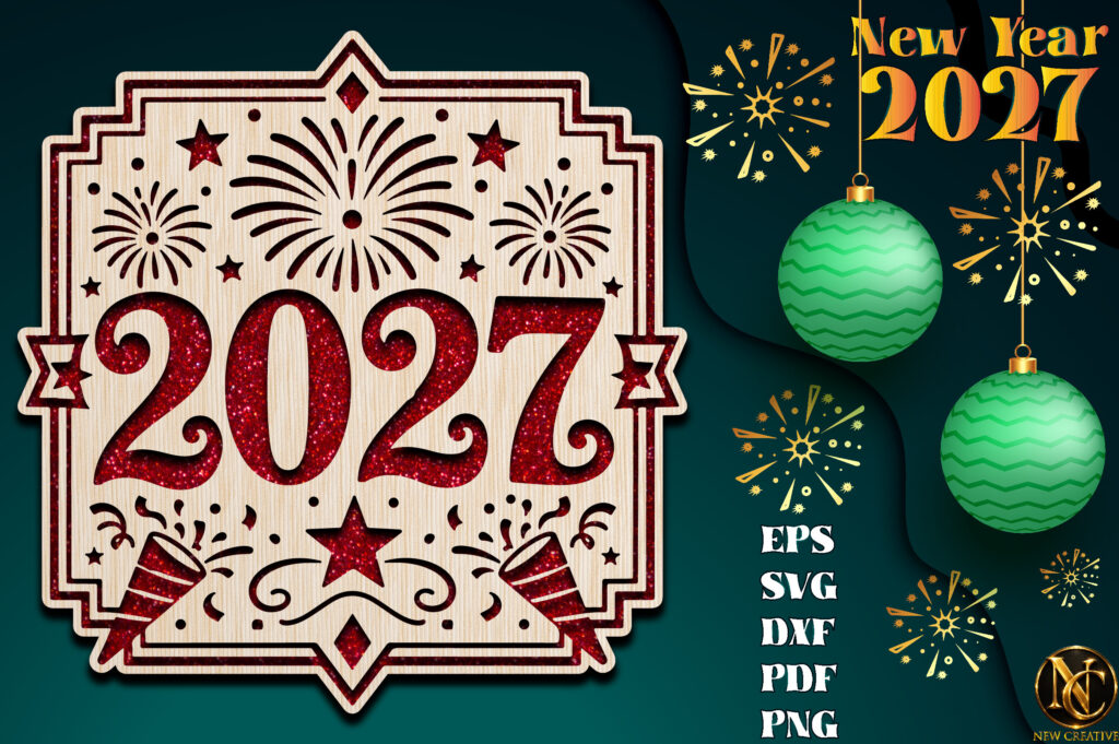 2027 New Year fireworks celebration SVG