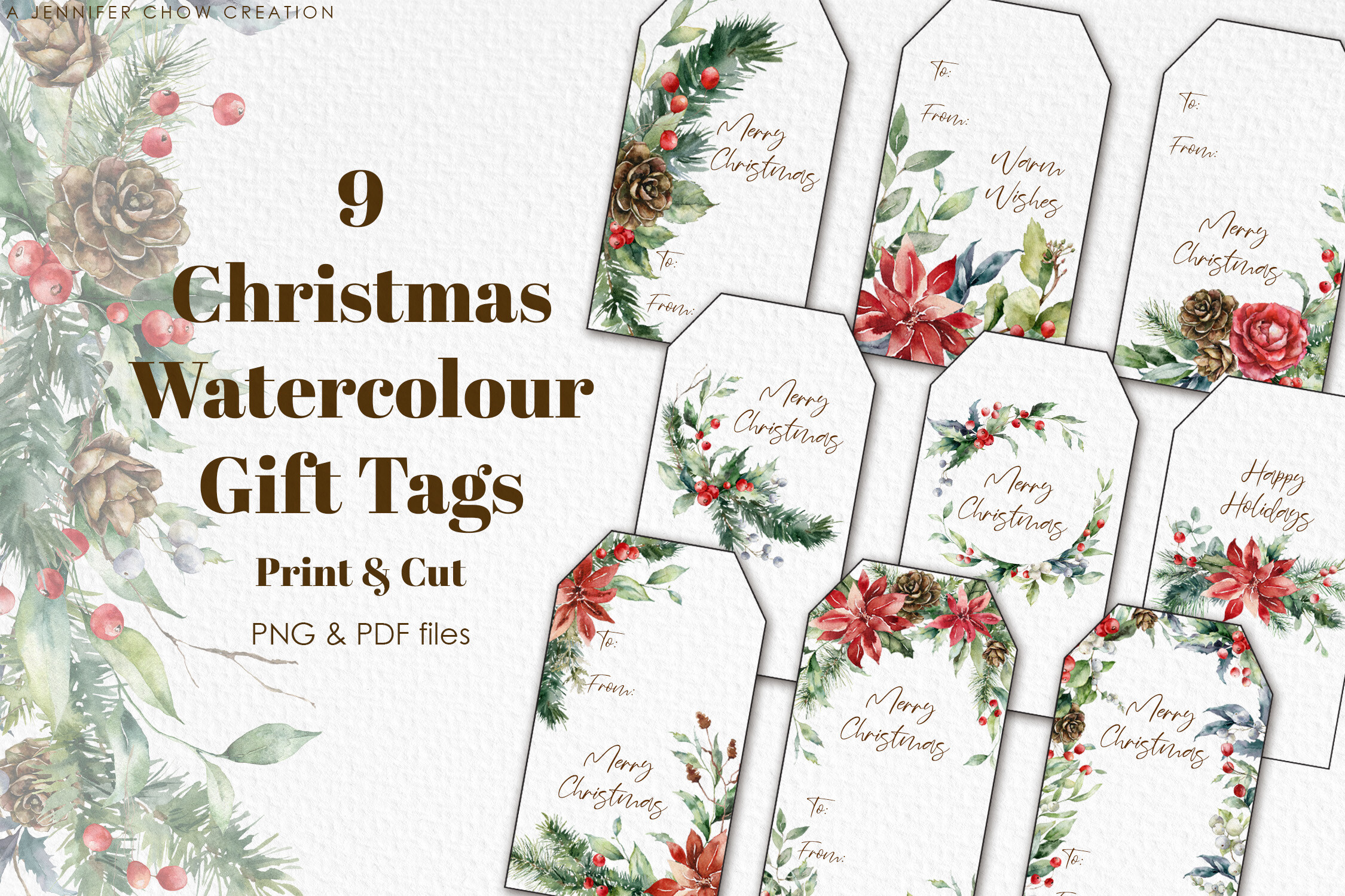 Botanical Watercolor Tags for Beautiful, Personal Wrapping — official Creative Fabrica product preview