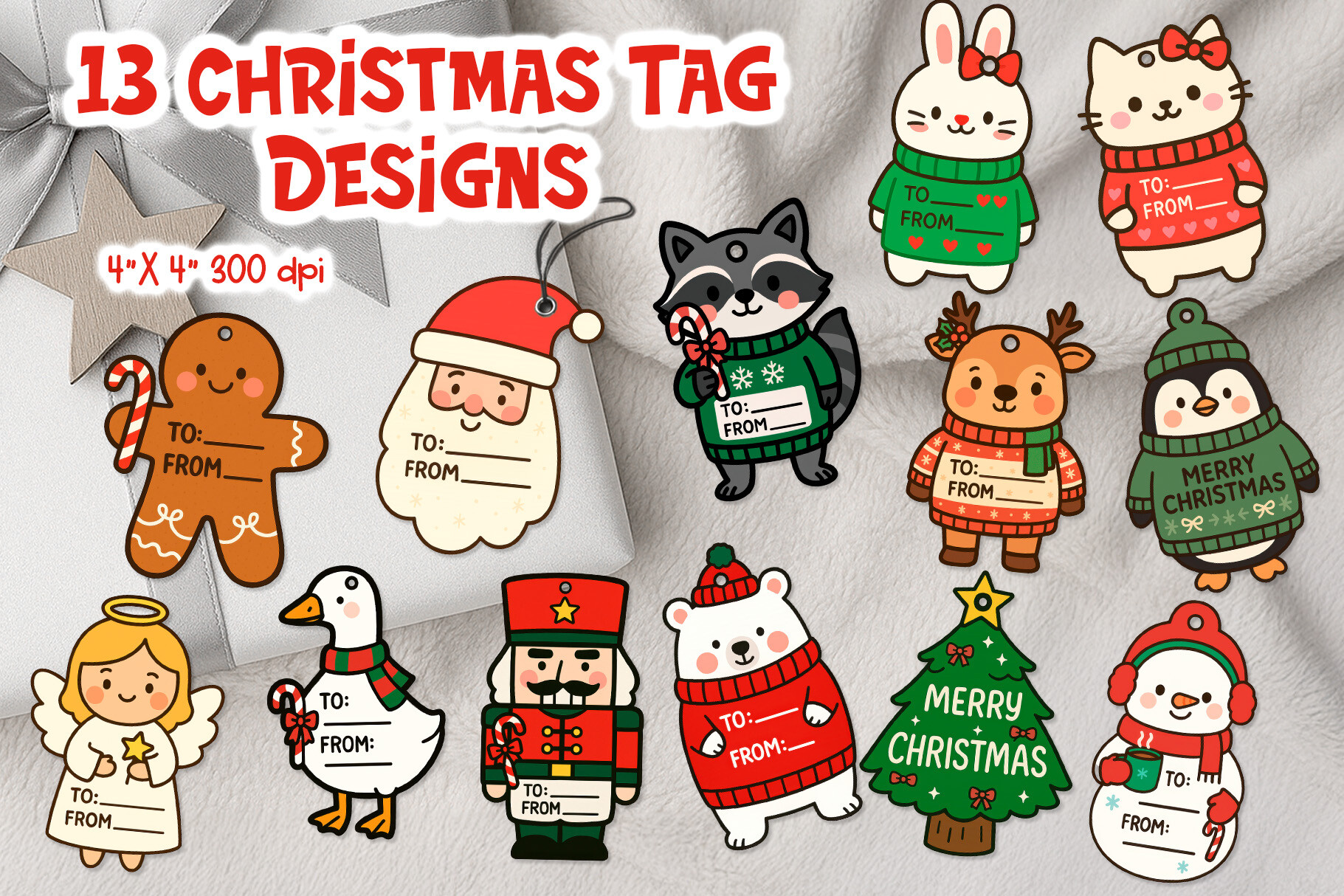 13 Cute Character PNG Tags for Children's Presents — official Creative Fabrica product preview