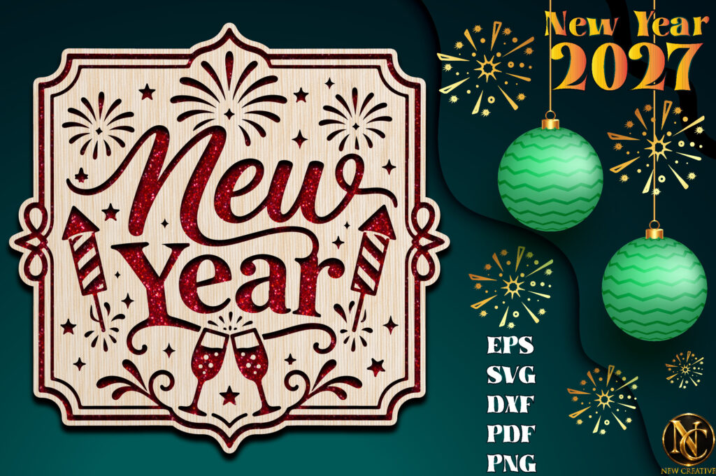 New Year 2027 champagne celebration SVG