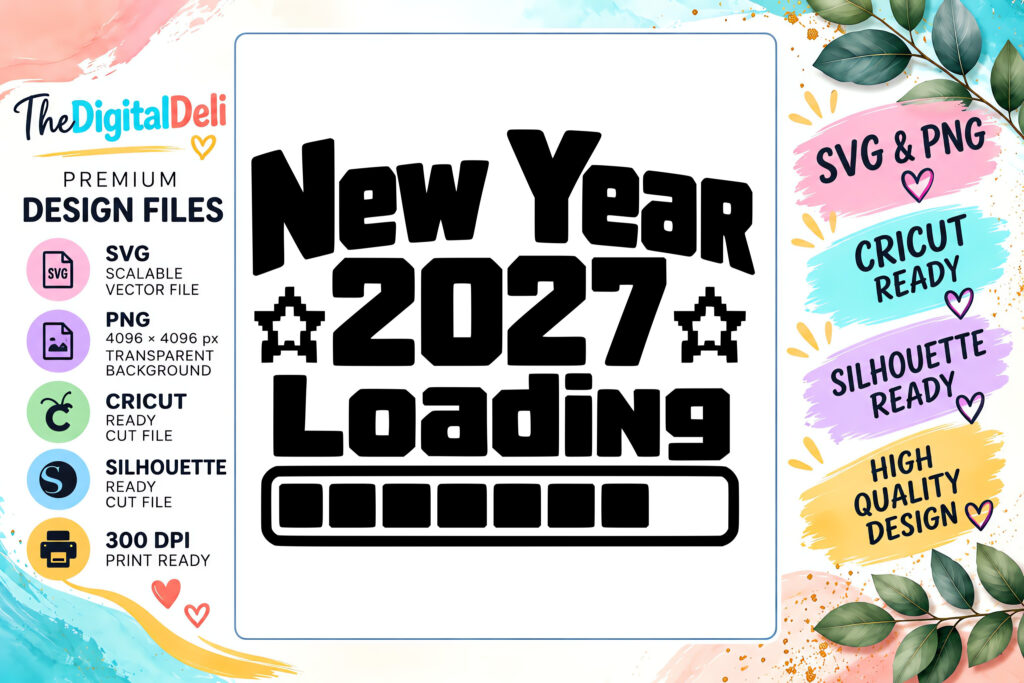 New Year 2027 loading retro arcade SVG