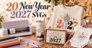 New Year 2027 crafts with a sweatshirt, tumbler, party sign and baby outfit