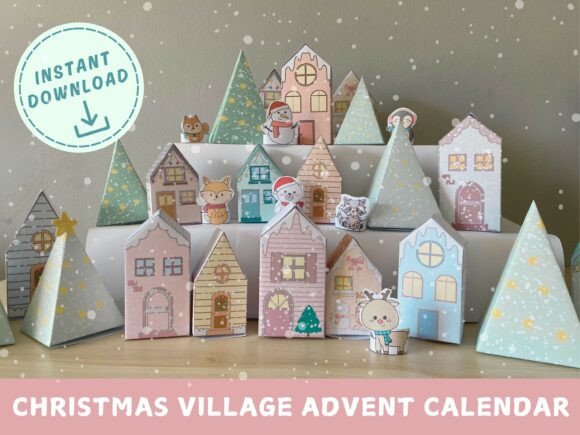 Christmas Village Advent Calendar Houses - handmade Advent calendar design preview
