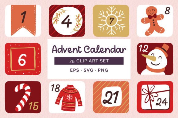 Hand-drawn Advent Calendar - handmade Advent calendar design preview