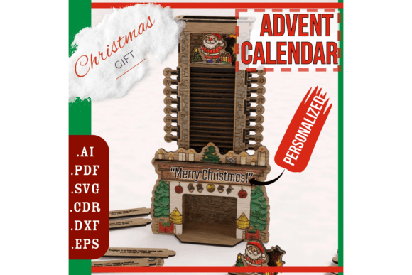Christmas Advent Calendar Laser Cut File - handmade Advent calendar design preview
